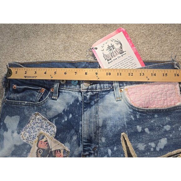 OOAK Magnolia Boho Reworked Levi Jeans Upcycle Boyfriend Indie Cat Adjusts 26-32 - Picture 4 of 16